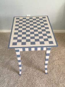 Gray and White Checked Side Table